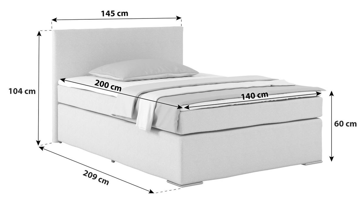 Postel Boxspring NERO PL: 140/200cm, černá - černá/barvy chromu, Konvenční, kov/textil (140/200cm)
