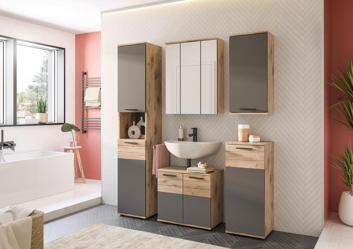 Hängeschrank Mason B: 37cm Eichefarben - Eichefarben/Grau, MODERN, Holzwerkstoff (37/77/24cm) - MID.YOU