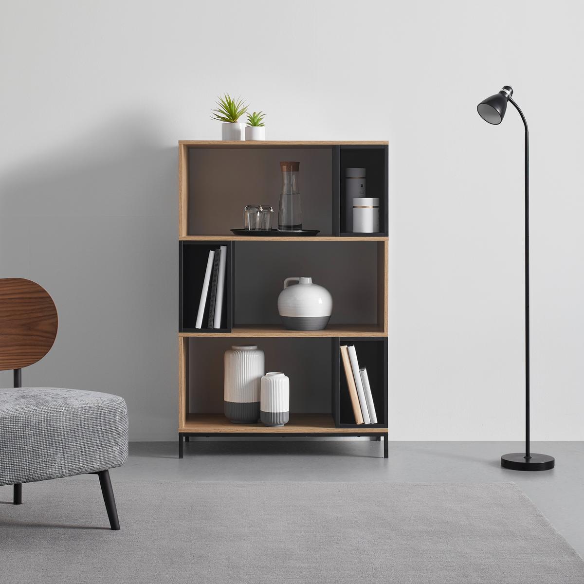 Regál MEGY - čierna/farba duba, Modern, kov (80/121/40cm) - Bessagi Home