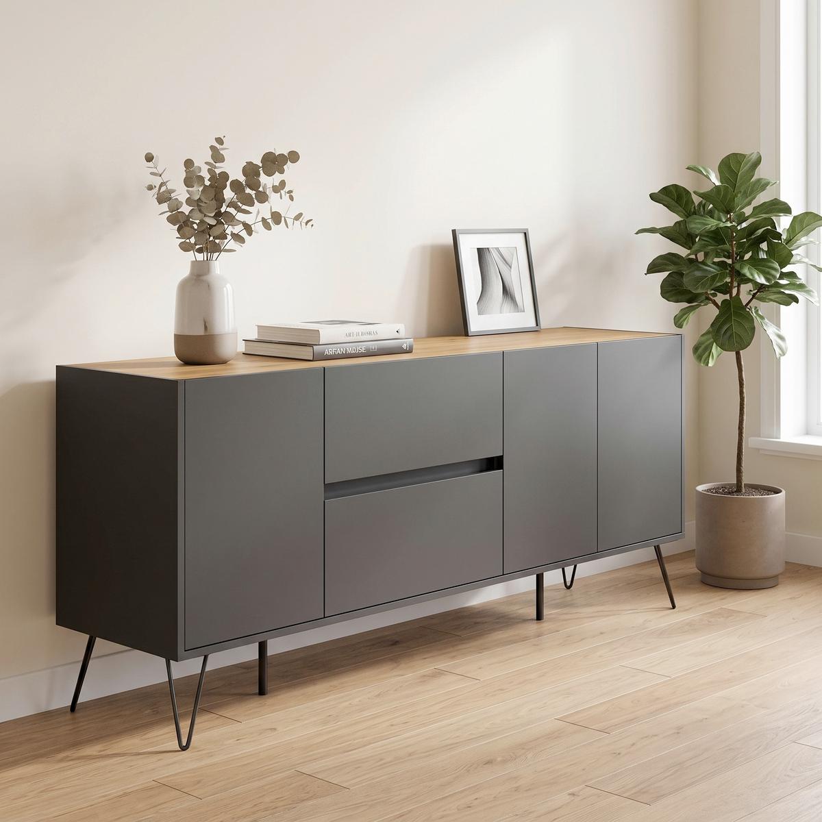 Sideboard Posseik Industrial Graphitfarben/Eiche B: 177 cm - Eichefarben/Graphitfarben, Design, Holzwerkstoff (177/75,8/42cm) - MID.YOU