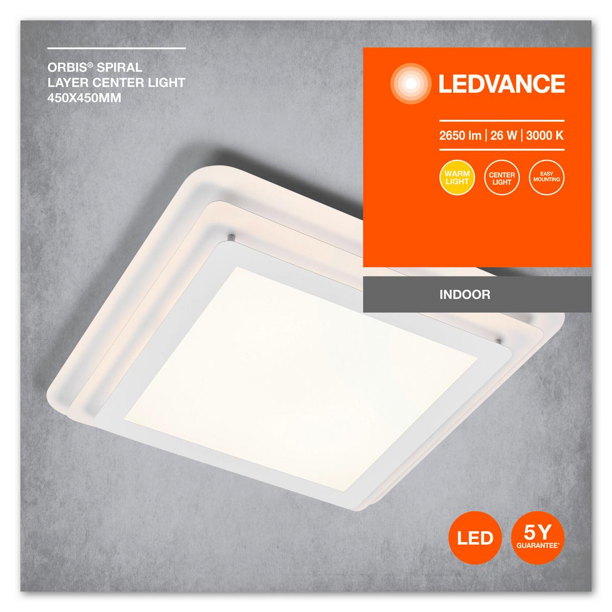 Led-deckenleuchte, 26w Orbis Spiral Layers Square 26w - Weiß, Basics, Metall (45/45/7cm) - Ledvance