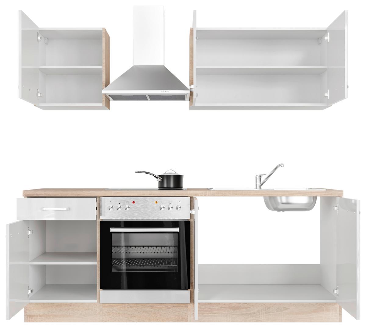 Küchenblock Valero Sonoma Eiche/weiß B: 210 Cm - Weiß Hochglanz/Sonoma Eiche, MODERN, Holzwerkstoff (210cm) - FlexWell