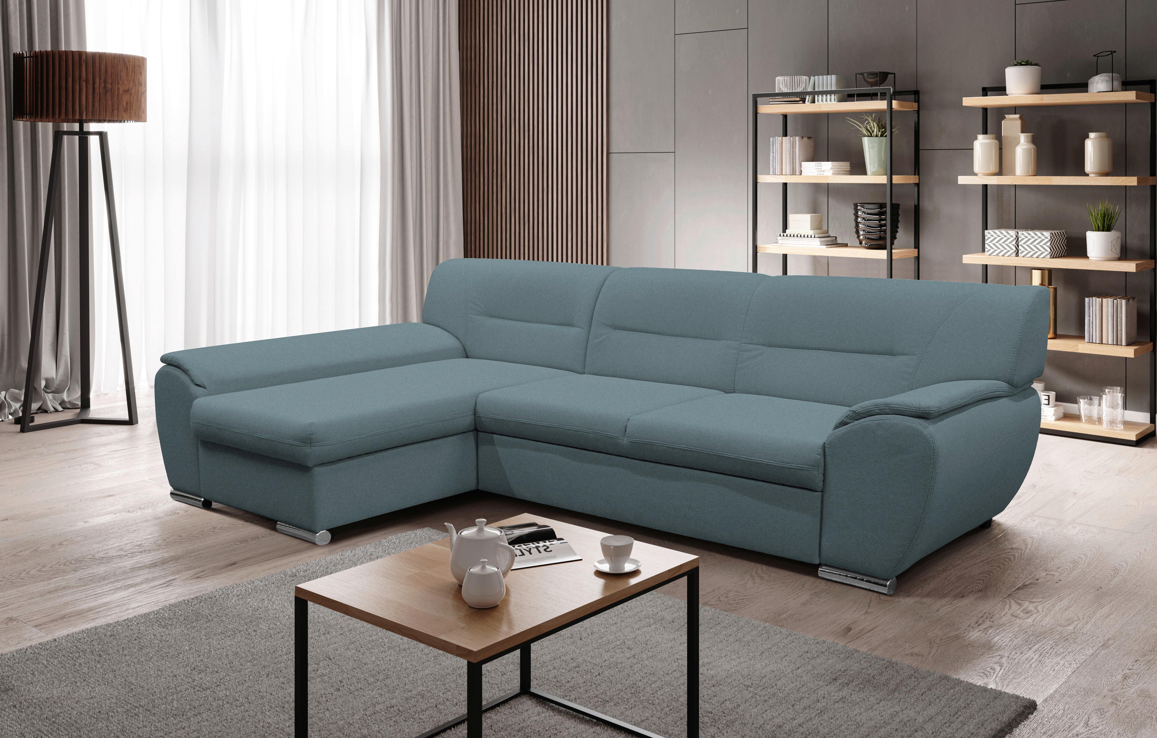 Veratti New Blau Inkl. Schlaffunktion Ottomane Links - Blau/Silberfarben, Design, Textil (167/281cm) - MID.YOU