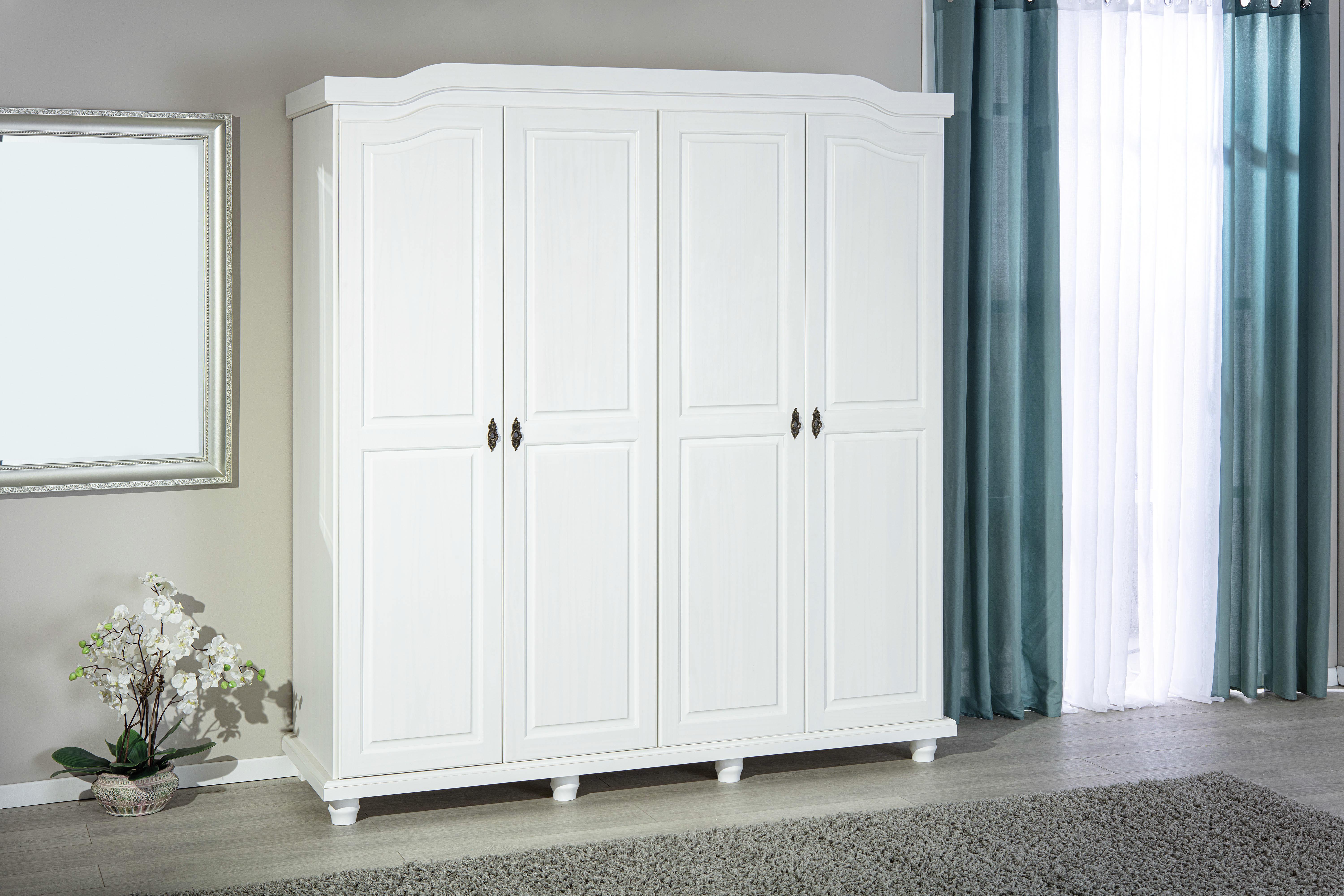 Drehtürenschrank Massiv B: 197 cm Isny, Weiß - Weiß, KONVENTIONELL, Holz (182/198/60cm) - MID.YOU