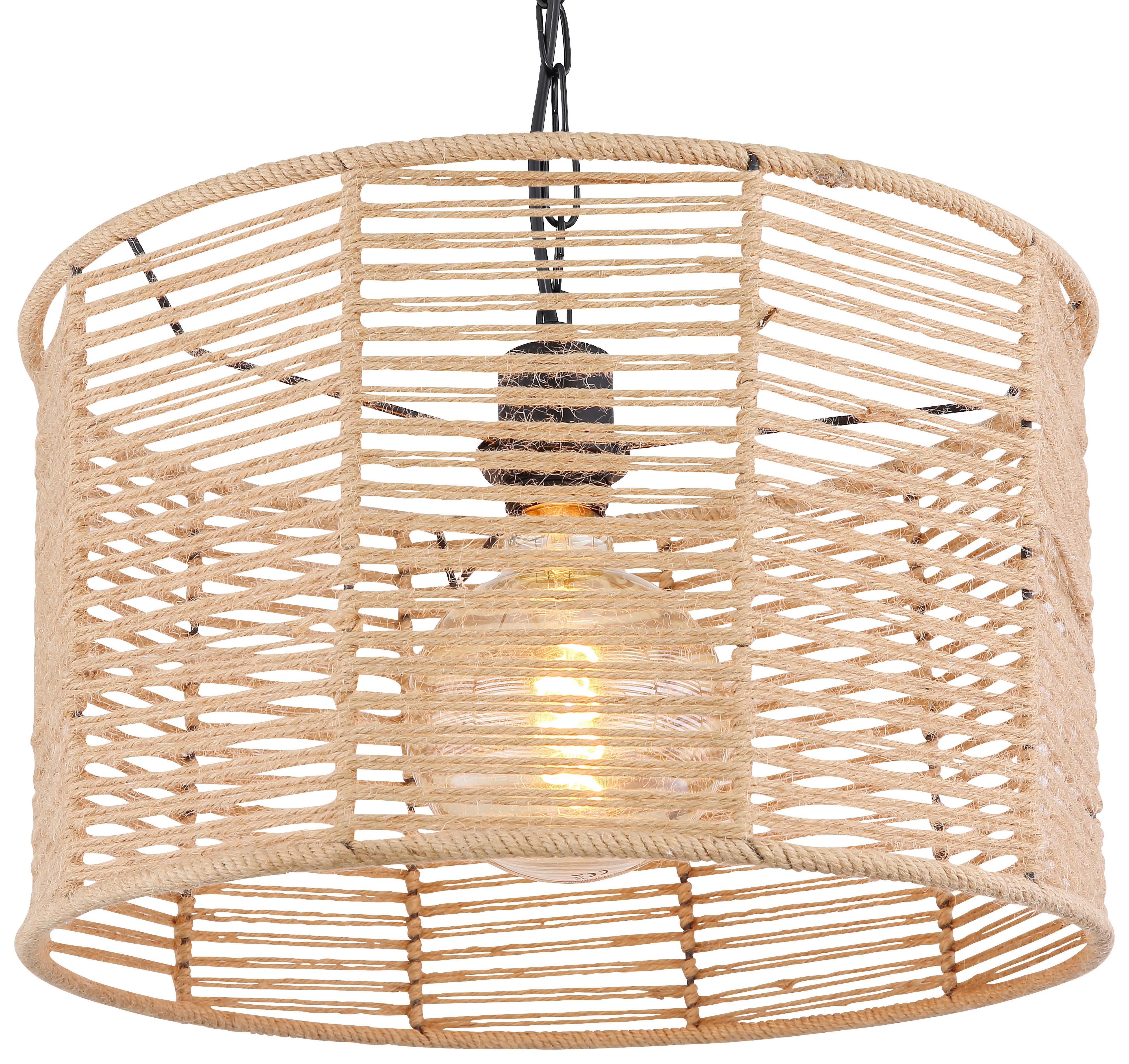 Hängeleuchte Halia H: 120 cm 1-Flammig, mit Hanfseil - Schwarz/Braun, Natur, Naturmaterialien/Metall (40/120cm) - Globo
