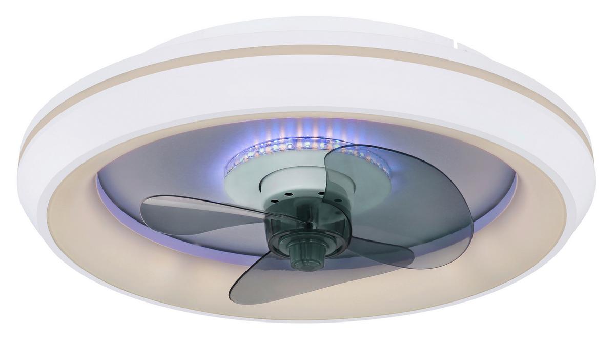 Deckenventilator Opal/weiß Led-Leuchte Fernbedienung - Opal/Weiß, Basics, Kunststoff/Metall (45/13cm) - Globo