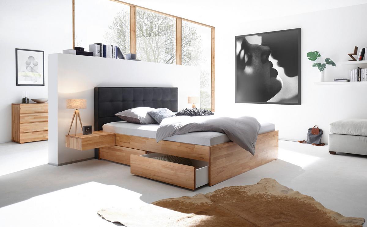 Stauraumbett Elito Mit 2 Schubladen 140x200 cm - Anthrazit/Buchefarben, MODERN, Holz/Textil (140/200cm) - Hasena