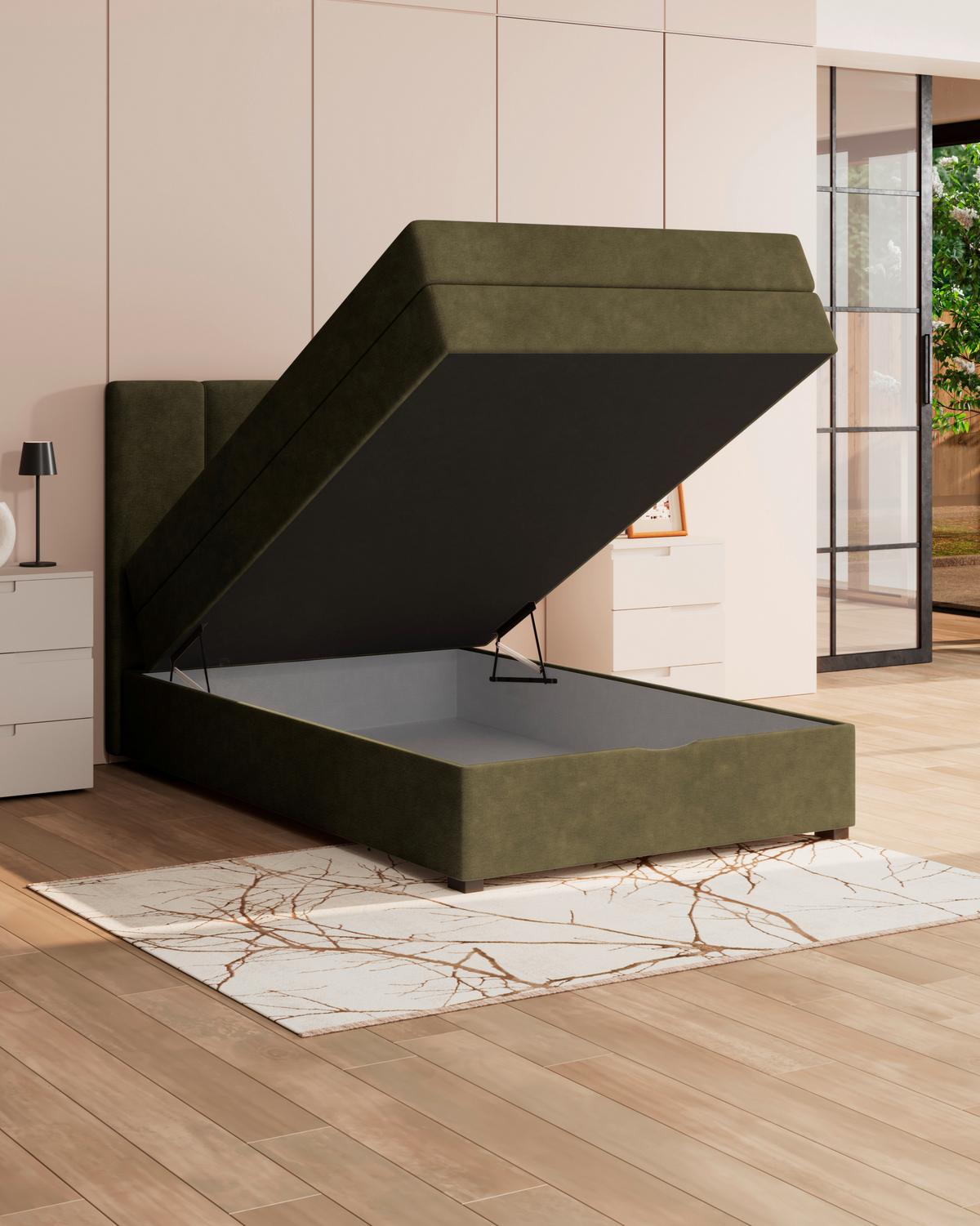 Boxspringbett mit Topper & Bettkasten 140x200 Lauro - Schwarz/Grün, Trend, Textil (140/200cm)