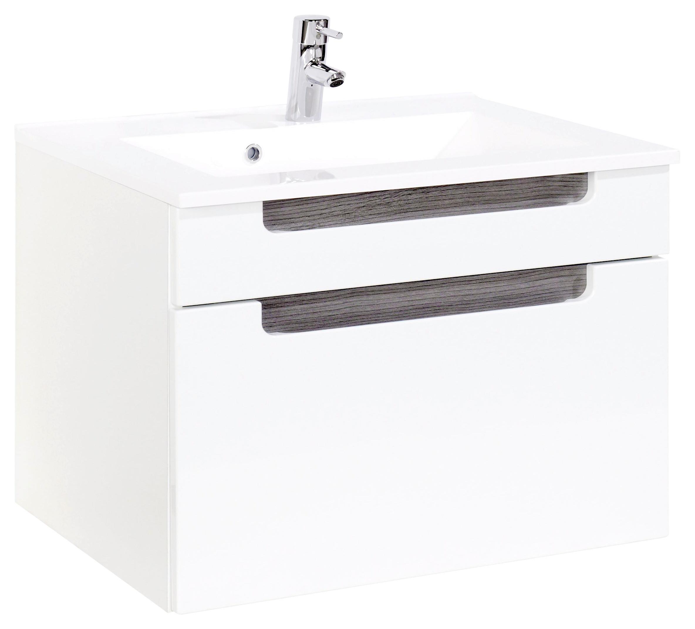 Waschbecken mit Unterschrank Siena B: 80cm Weiß/Eiche Dekor - Weiß/Silbereichenfarben, MODERN, Holzwerkstoff/Stein (80/54/47cm) - Held