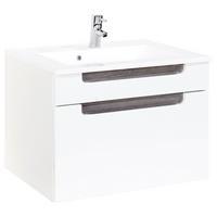 Waschbecken mit Unterschrank Siena B: 80cm Weiß/Eiche Dekor - Weiß/Silbereichenfarben, MODERN, Holzwerkstoff/Stein (80/54/47cm) - Held