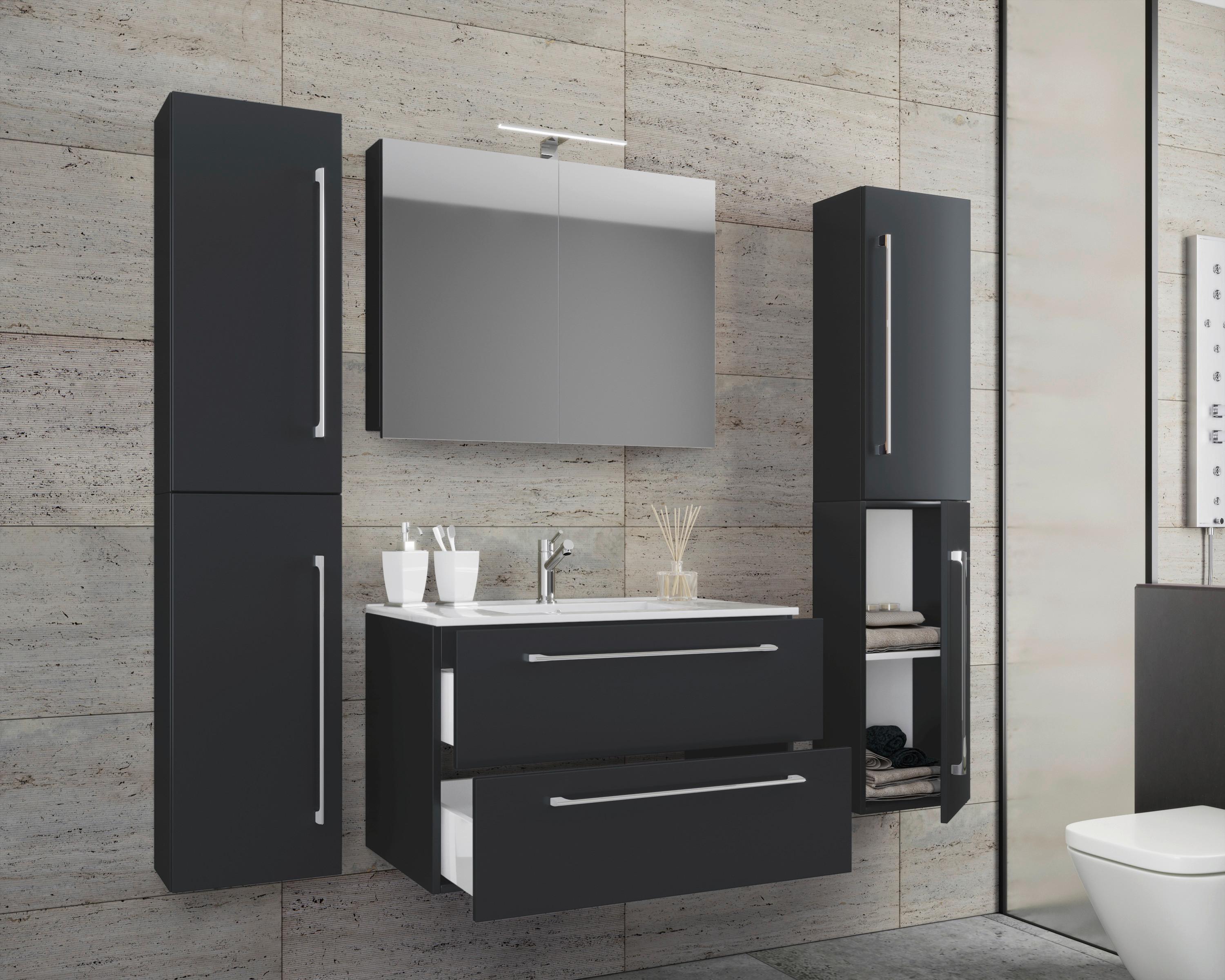 Badezimmer Badinos 5-Teilig Schwarz B: 146 cm - Schwarz/Weiß, MODERN, Keramik/Holzwerkstoff (167cm) - MID.YOU