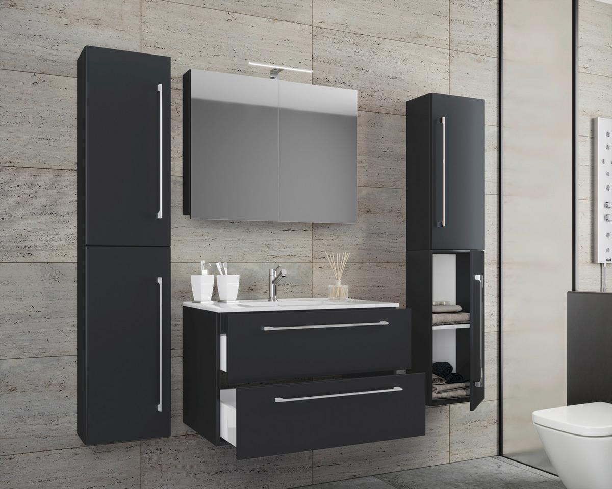 Badezimmer Badinos 5-Teilig Schwarz B: 146 cm - Schwarz/Weiß, MODERN, Keramik/Holzwerkstoff (167cm) - MID.YOU