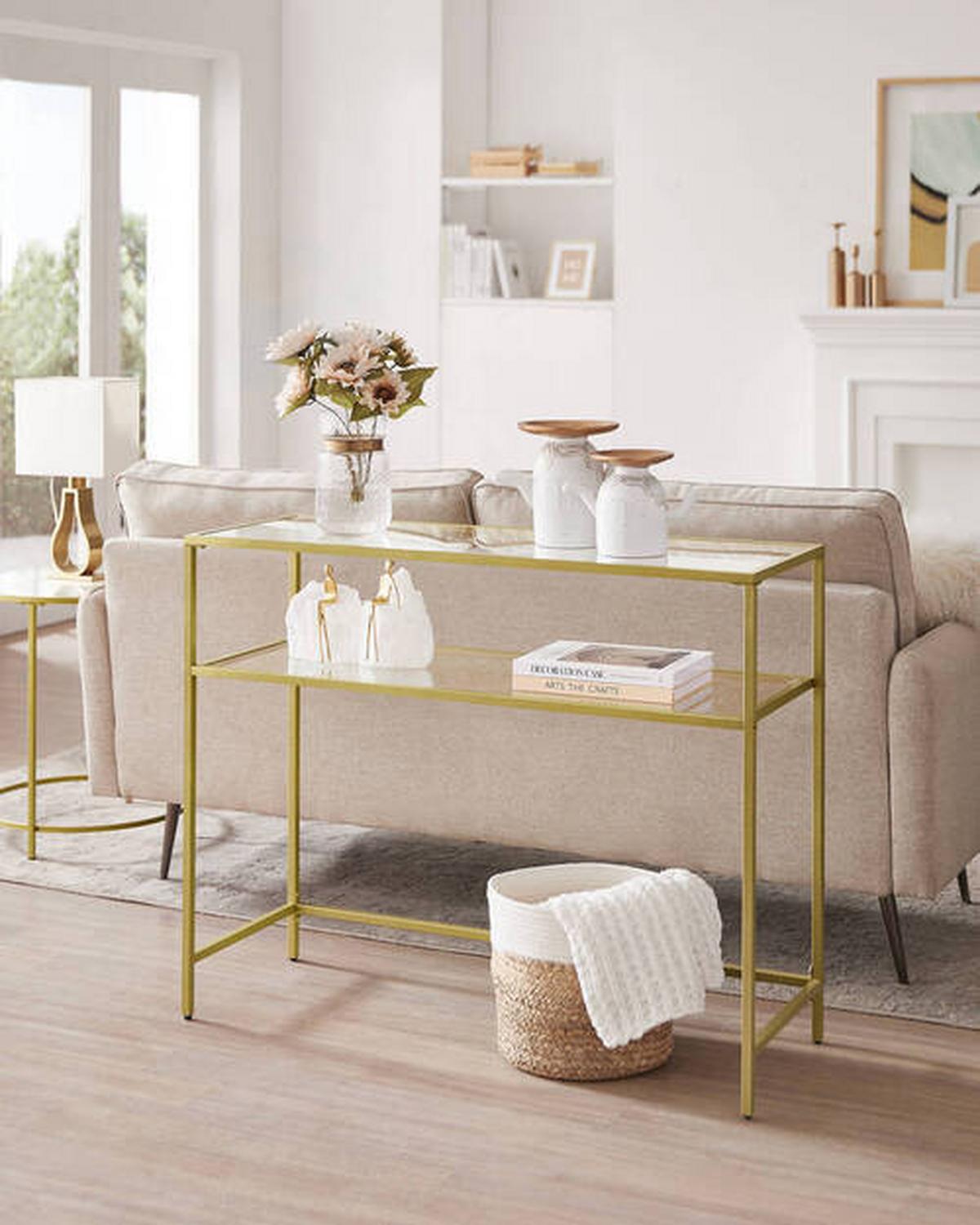 Konsolentisch B: 100 cm Goldfarben - Goldfarben, Trend, Glas/Metall (100/80/35cm) - Boxxx
