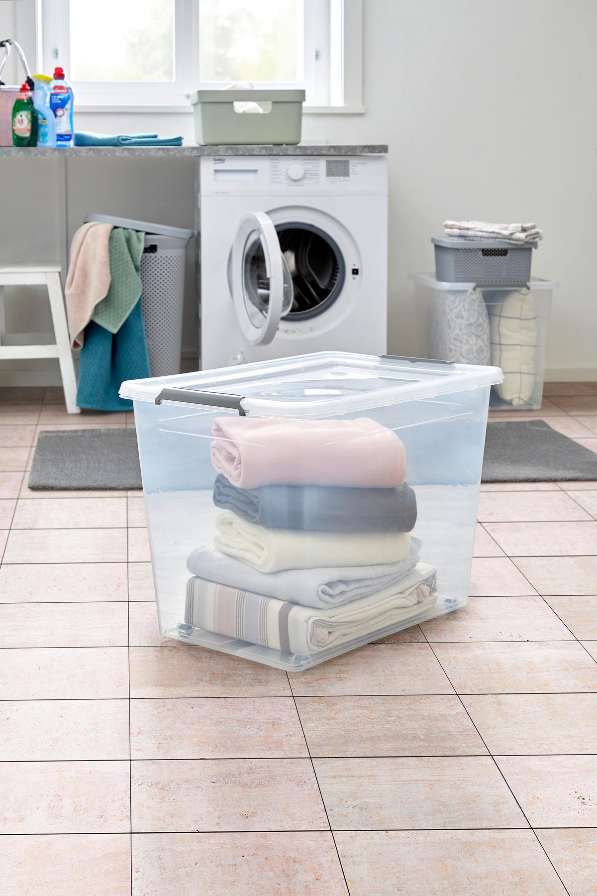 Aufbewahrungsbox Mit Deckel Mila 80l, 58x39x43 Cm - Transparent/Schwarz, Basics, Kunststoff (58/39/43cm) - Homezone