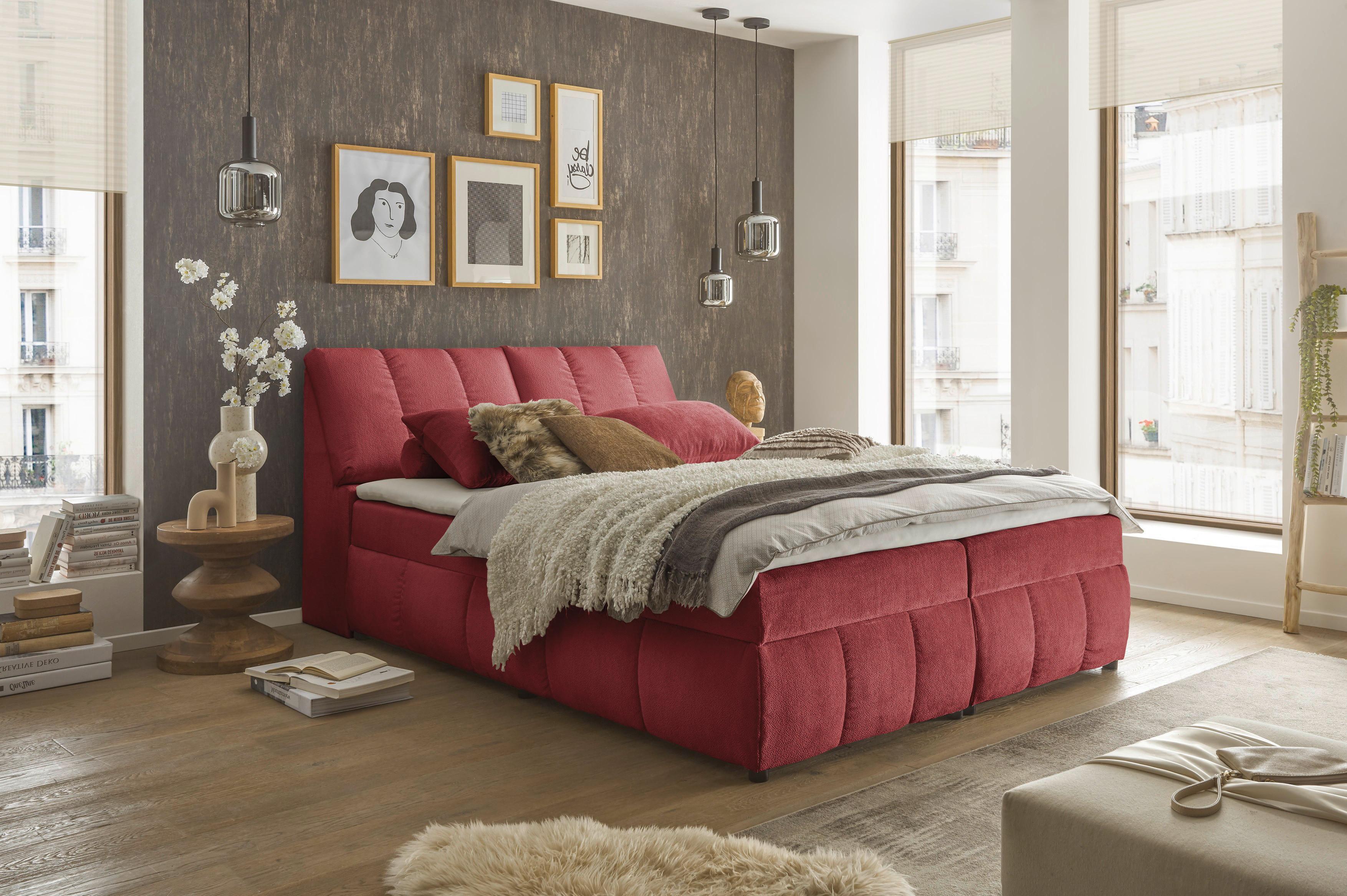 Boxbett Mit Topper+bettkasten 180x200 Cm Valencia - Rot/Schwarz, MODERN, Holzwerkstoff/Textil (180/200cm) - MID.YOU
