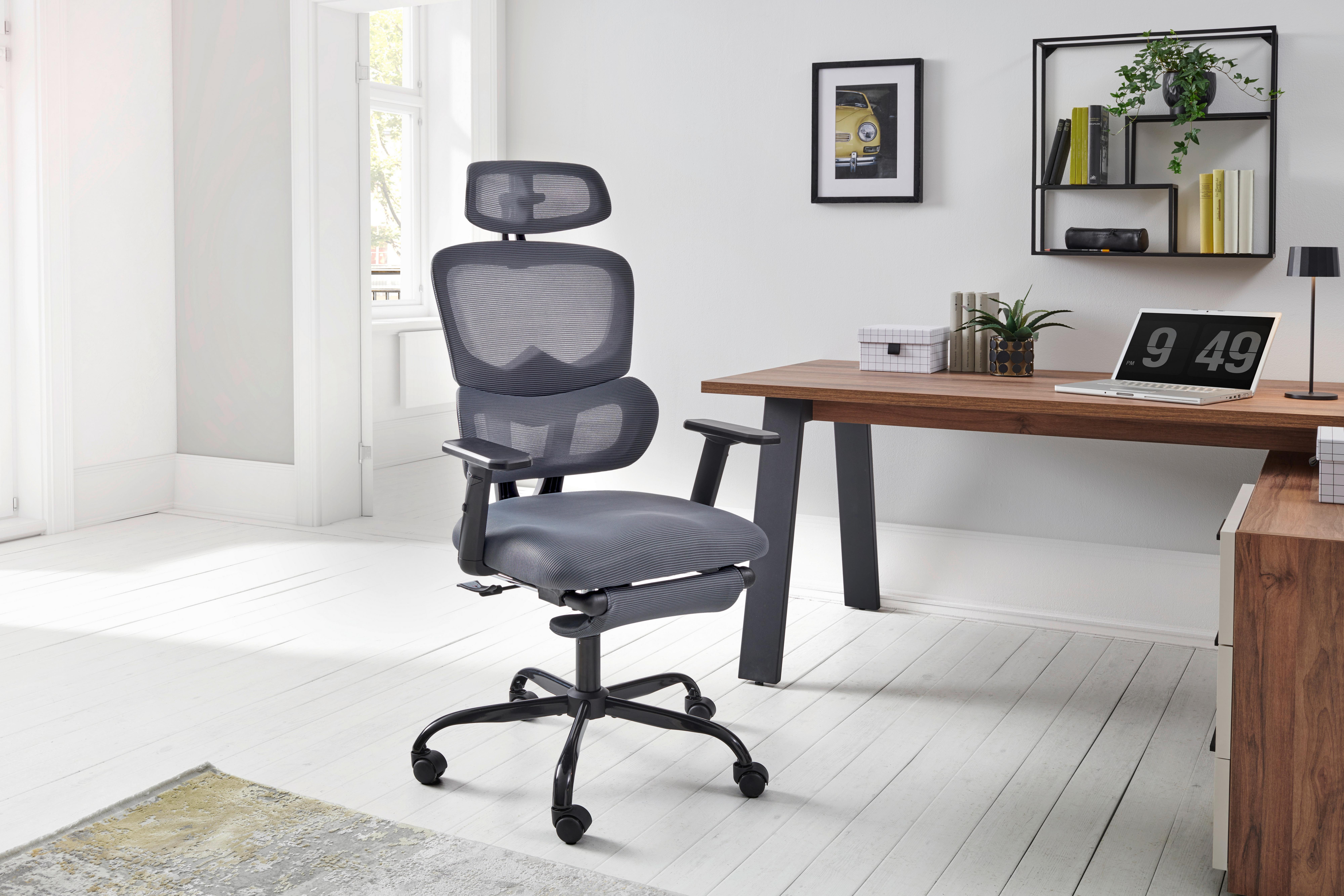 Drehstuhl Parma - Schwarz/Grau, MODERN, Kunststoff/Textil (65/115-123/68cm) - Livetastic