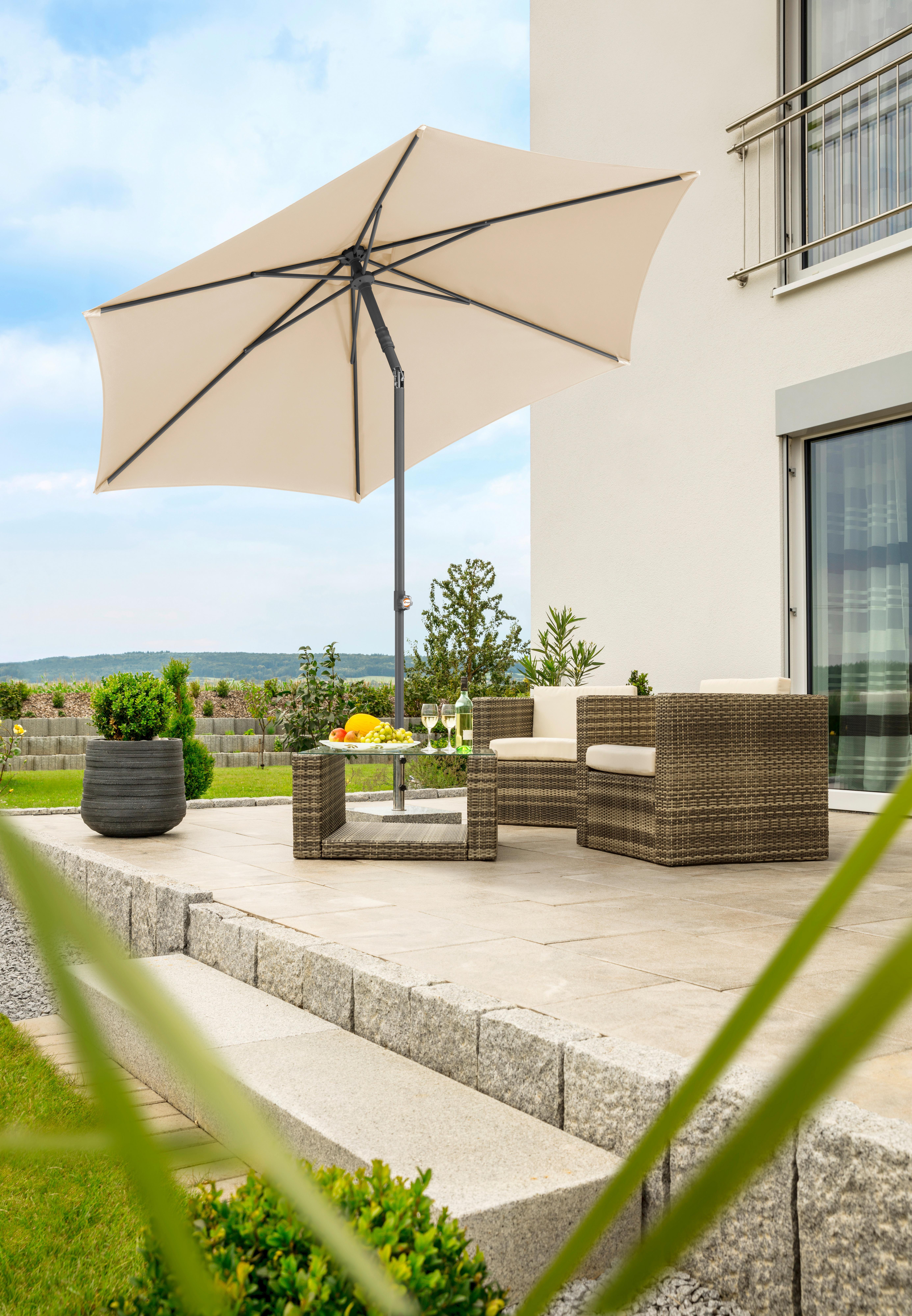 Sonnenschirm Sevilla BxHxT: 270x270x246 cm Naturfarben - Anthrazit/Naturfarben, Basics, Textil/Metall (270/258/270cm) - Schneider