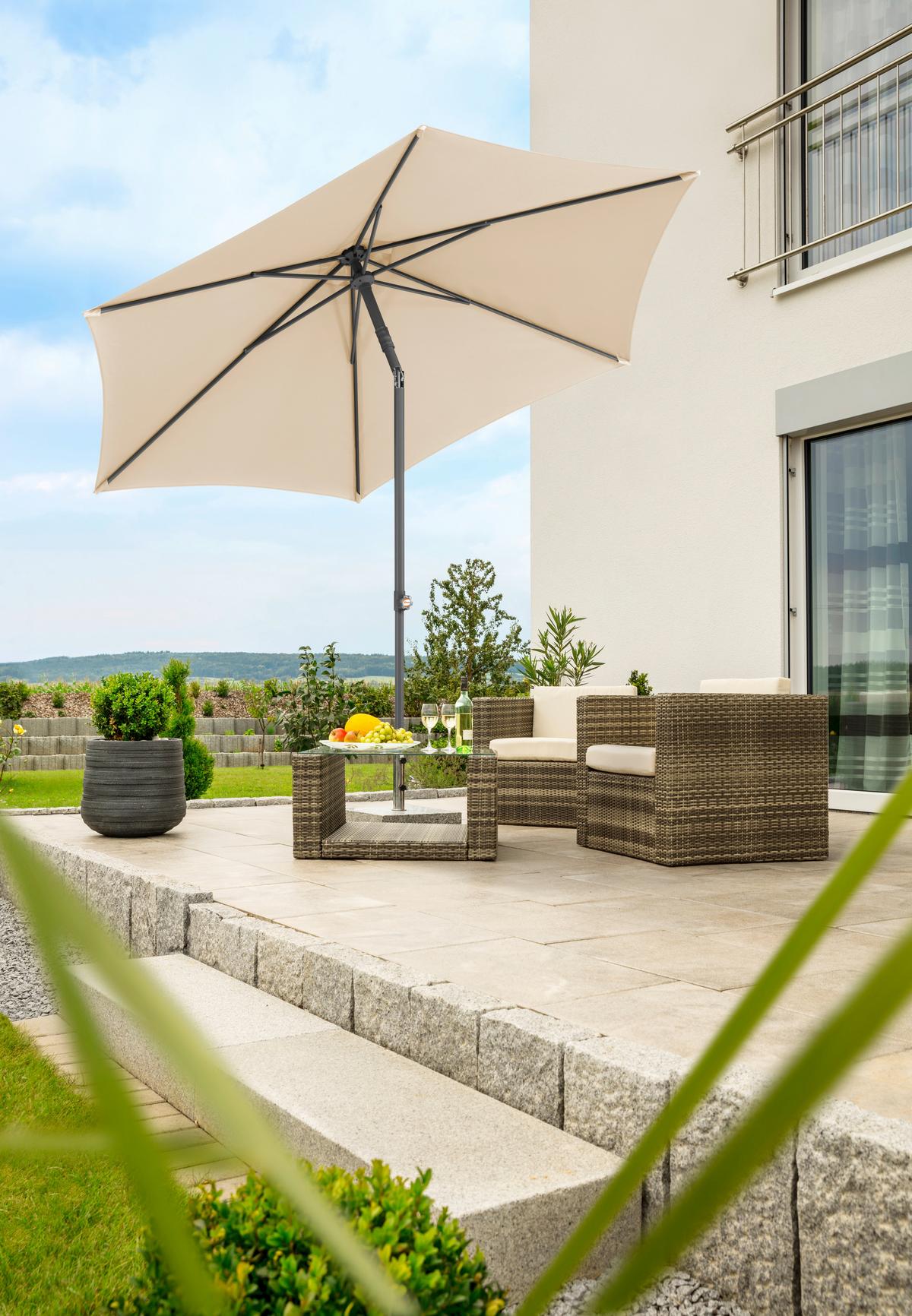 Sonnenschirm Sevilla BxHxT: 270x270x246 cm Naturfarben - Anthrazit/Naturfarben, Basics, Textil/Metall (270/258/270cm) - Schneider