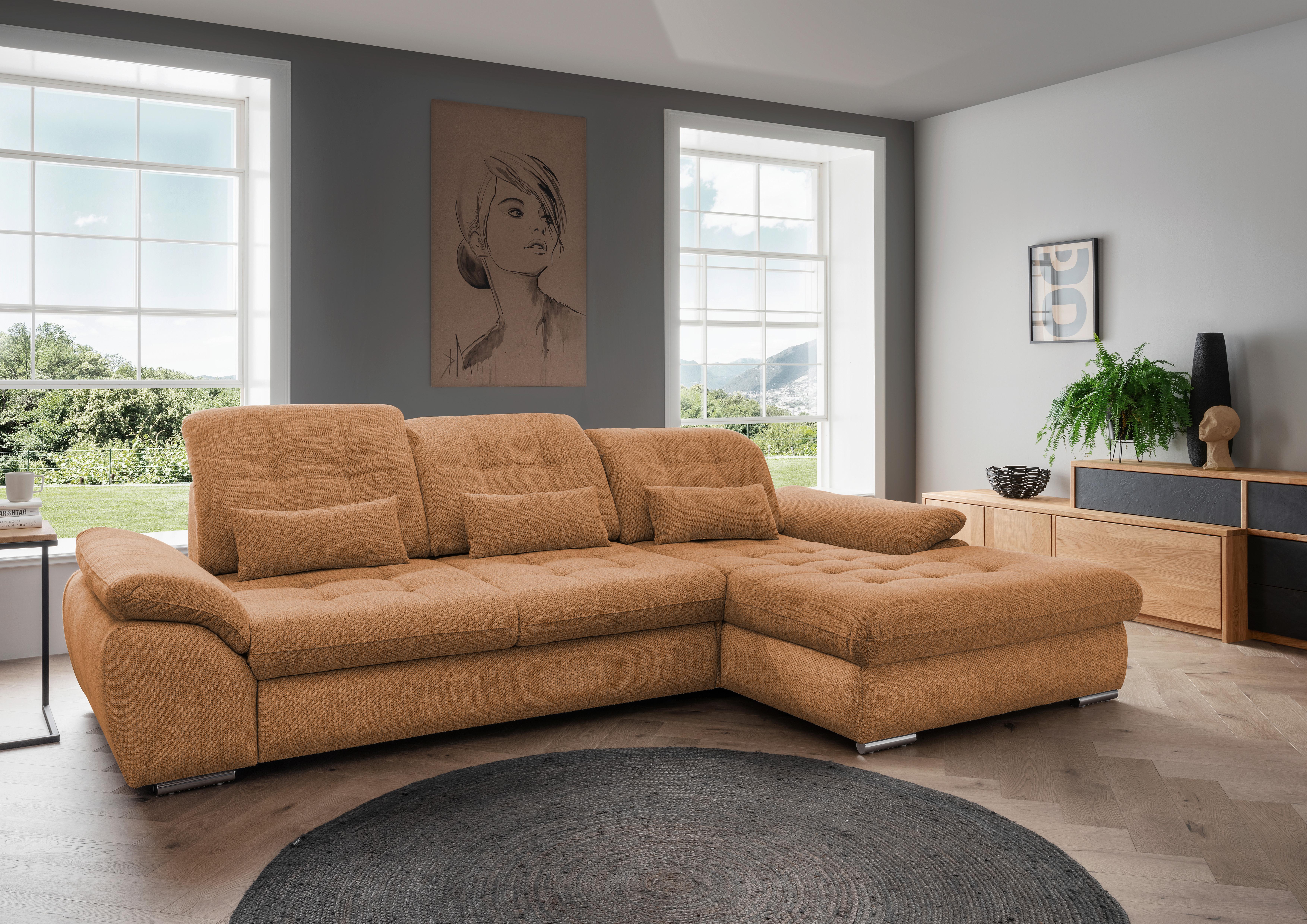 Ecksofa mit Bettkasten Rigatti Currygelb S: 314x184cm - Chromfarben/Currygelb, MODERN, Textil (314/184cm) - Livetastic