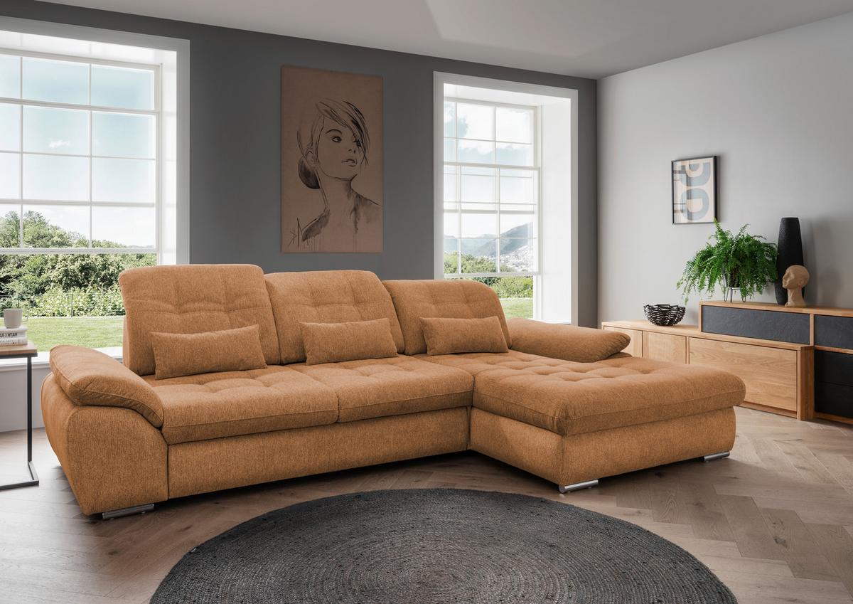 Ecksofa mit Bettkasten Rigatti Currygelb S: 314x184cm - Chromfarben/Currygelb, MODERN, Textil (314/184cm) - Livetastic