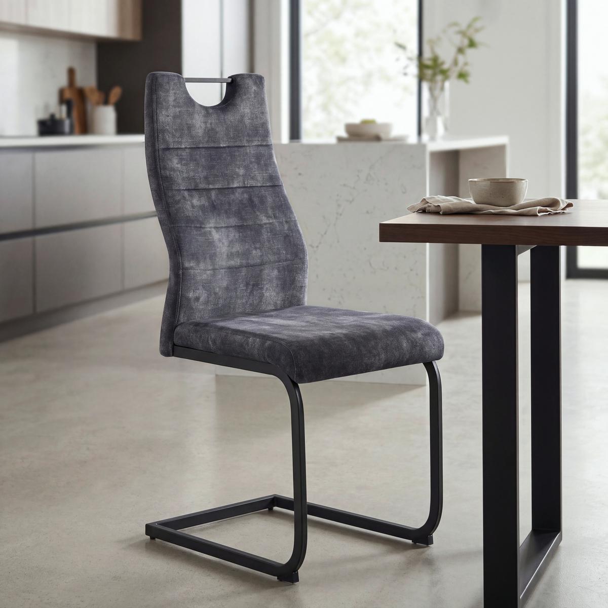 Schwingstuhl Melbourne Grau gepolstert - Schwarz/Grau, MODERN, Textil/Metall (44/101/58cm)