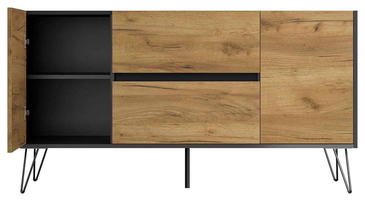 Sideboard Posseik Industrial Graphit/Eichefarben B: 139 cm - Eichefarben/Graphitfarben, Design, Holzwerkstoff (139/75,8/42cm) - MID.YOU