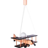 Kinderhängeleuchte Flugzeug H: 75 cm 1-Flammig - Schwarz/Naturfarben, KONVENTIONELL, Holz (42/45/75cm)
