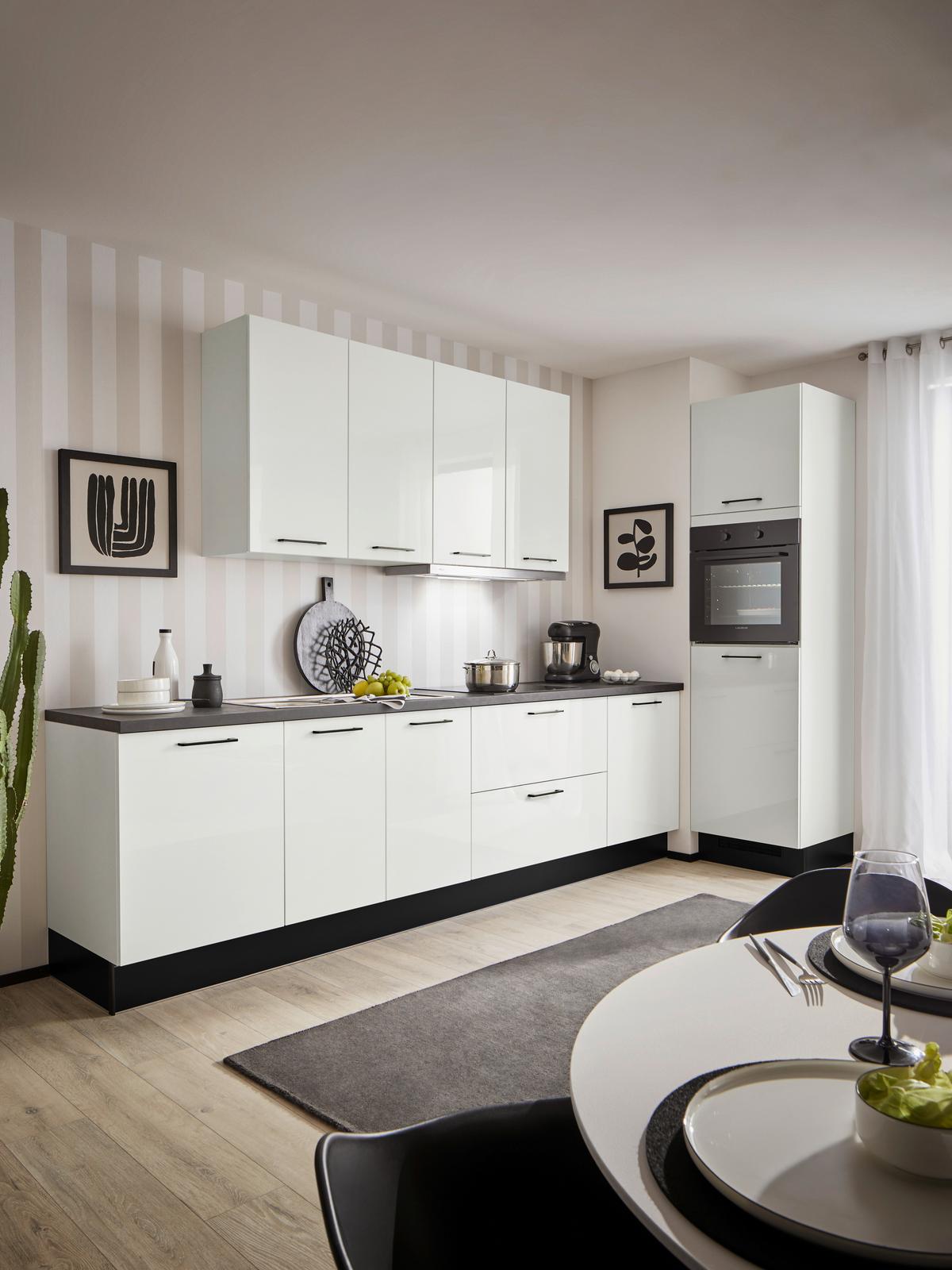 Eckküche Pn 215 - Weiß Hochglanz/Dunkelgrau, MODERN, Holzwerkstoff (300/60cm) - Pino