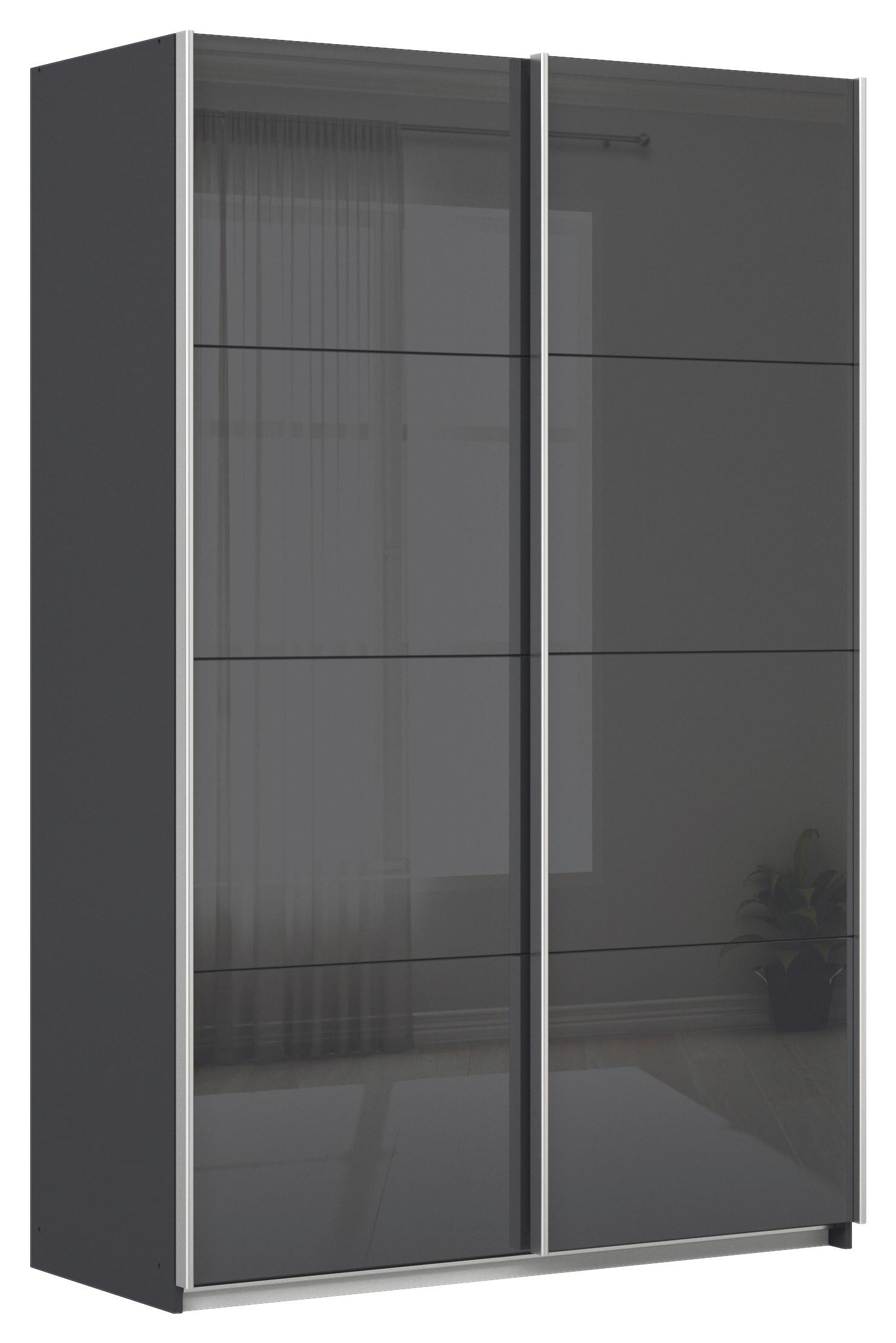 Schwebetürenschrank B: 136cm Feldkirch Grau - Anthrazit/Anthrazit Hochglanz, MODERN, Glas/Holzwerkstoff (136/210/62cm)