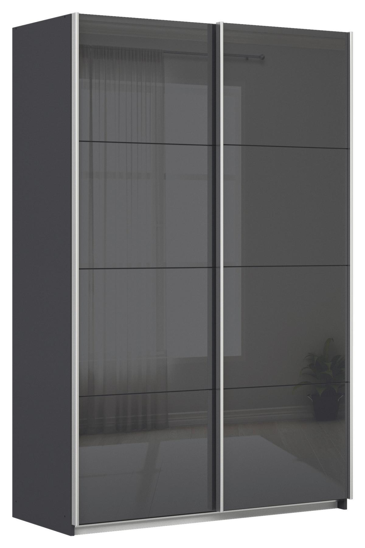 Schwebetürenschrank B: 136cm Feldkirch Grau - Anthrazit/Anthrazit Hochglanz, MODERN, Glas/Holzwerkstoff (136/210/62cm)