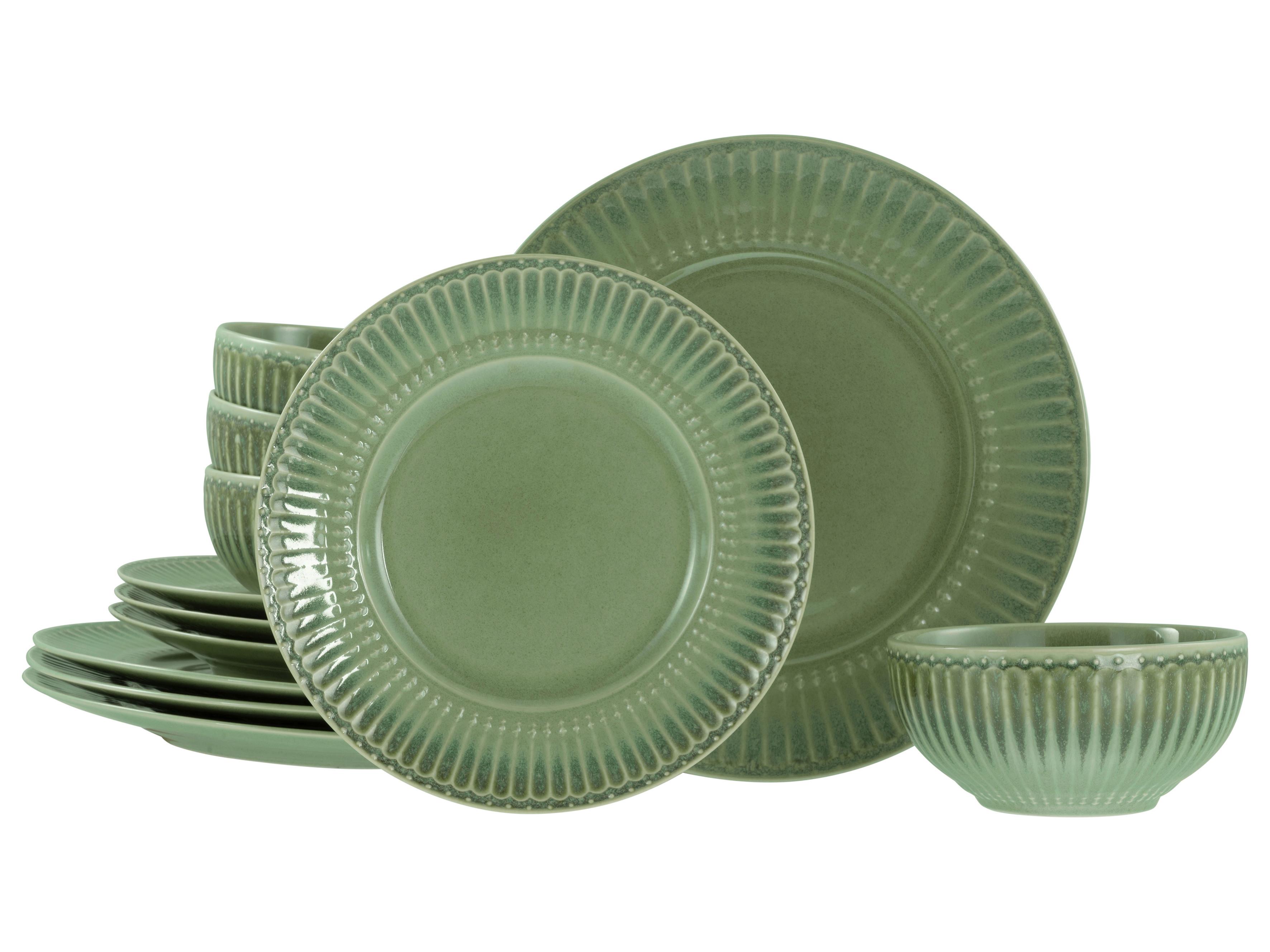 Tafelservice Celadon Grün Steinzeug, 4 Pers., 12-teilig - Salbeigrün, Basics, Keramik - Creatable