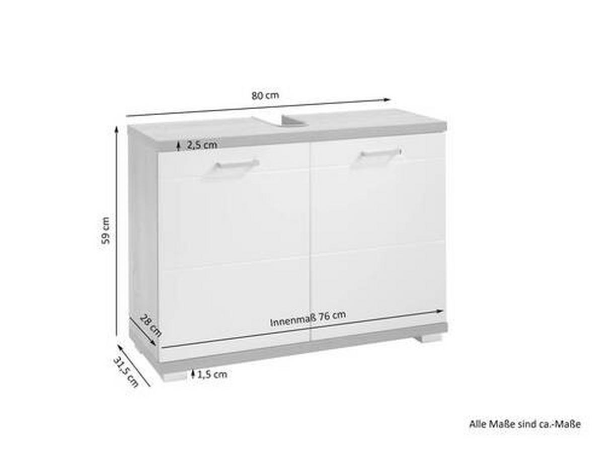 Waschbeckenunterschrank Nebraska B: 80cm Weiß - Chromfarben/Weiß, LIFESTYLE, Holzwerkstoff (80/59/31,5cm) - MID.YOU