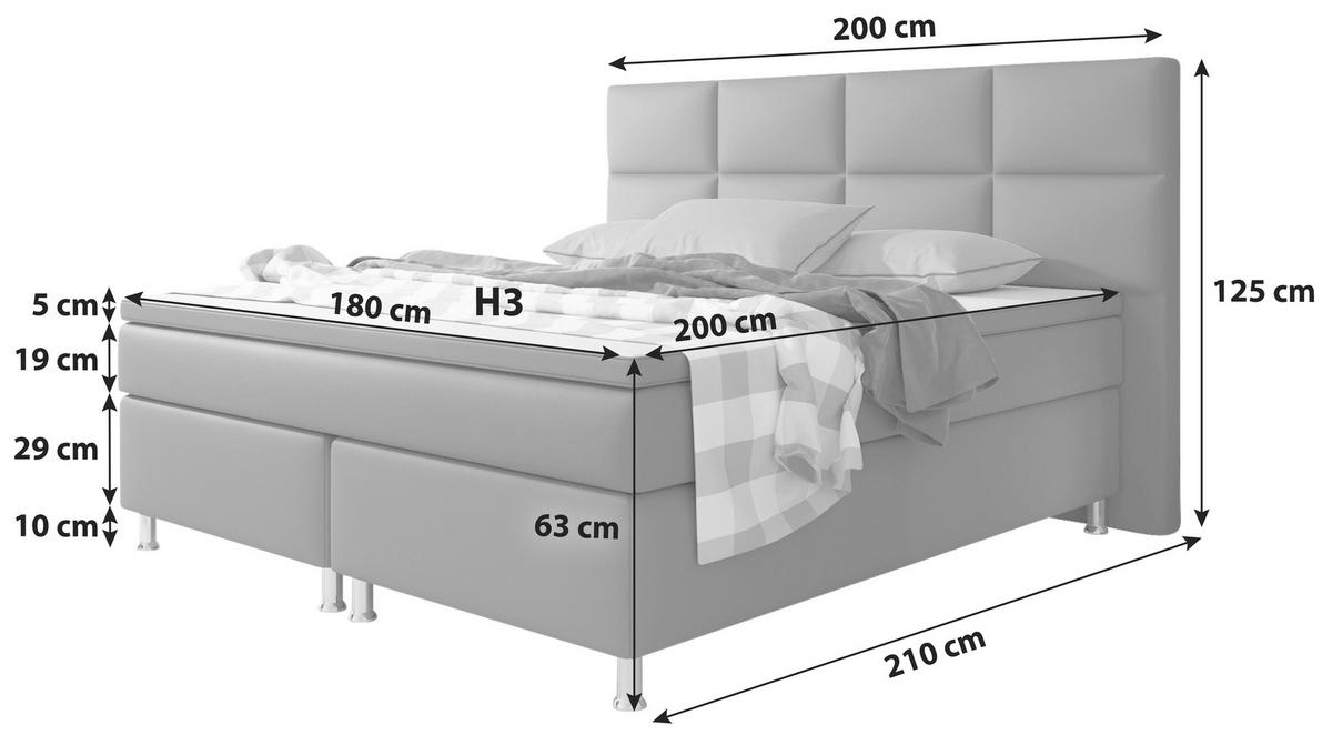 Boxspringbett mit Topper / Matratze 180x200 cm Miami - Silberfarben/Weiß, KONVENTIONELL, Leder/Textil (200/125/210cm) - MID.YOU
