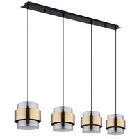 Függőlámpa 15560-4h - fekete/sárgarézszínű, Design, üveg/fém (111/18/120cm)