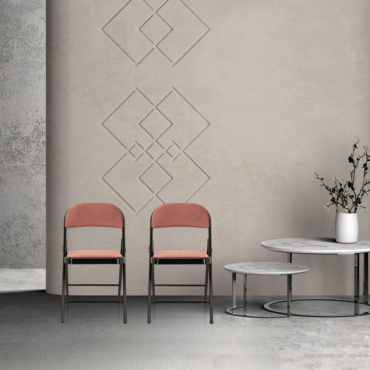 Klappstuhl Tudela I Rosa/Schwarz Samt - Schwarz/Rosa, Basics, Textil/Metall (44/80/49cm) - MID.YOU