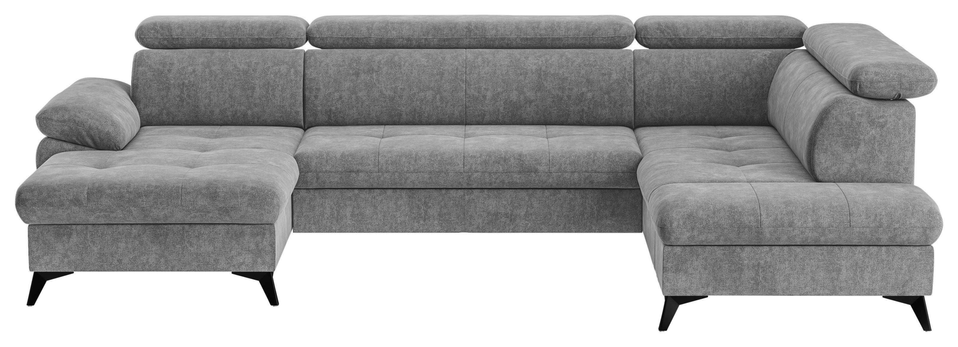 Wohnlandschaft mit Bettkasten Hudson Grau - Schwarz/Grau, Textil (166/324/207cm) - MID.YOU
