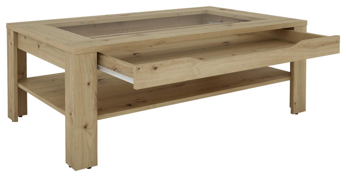 Couchtisch mit Stauraum Ralph Eiche Artisan Dekor - Eiche Artisan, Basics, Glas/Holzwerkstoff (110/67/43cm) - MID.YOU