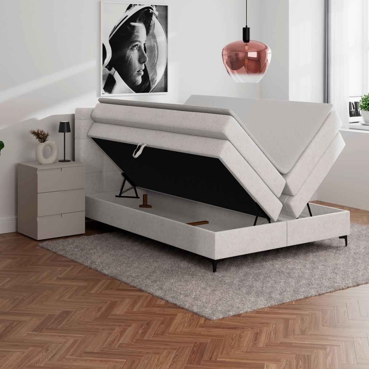 Boxspringbett MITTO Champagner 140x200 cm - Champagner/Schwarz, KONVENTIONELL, Textil/Metall (140/200cm)