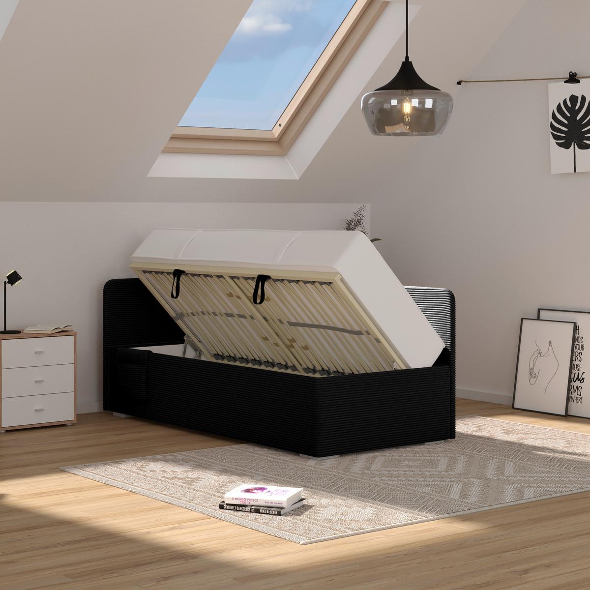 Kárpitozott Ágy Remi  90/200cm - grafitszürke/ezüstszínű, Modern, textil/fa (90/200cm)