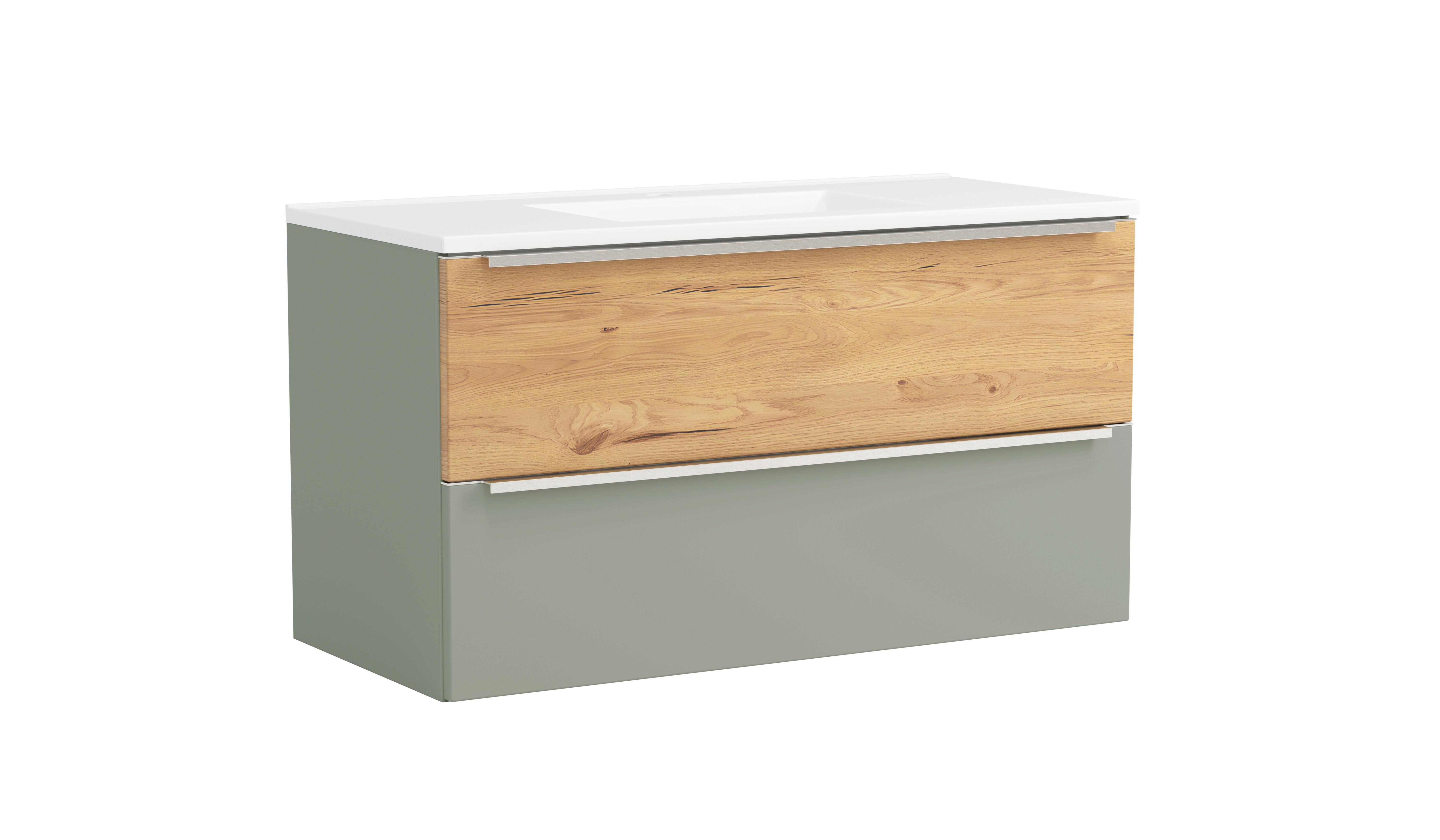 WASCHTISCHKOMBI Schilfgrün/Wildeiche B: 100cm - Schilfgrün/Wildeiche, Trend, Holzwerkstoff/Stein (100/54/47cm) - Held