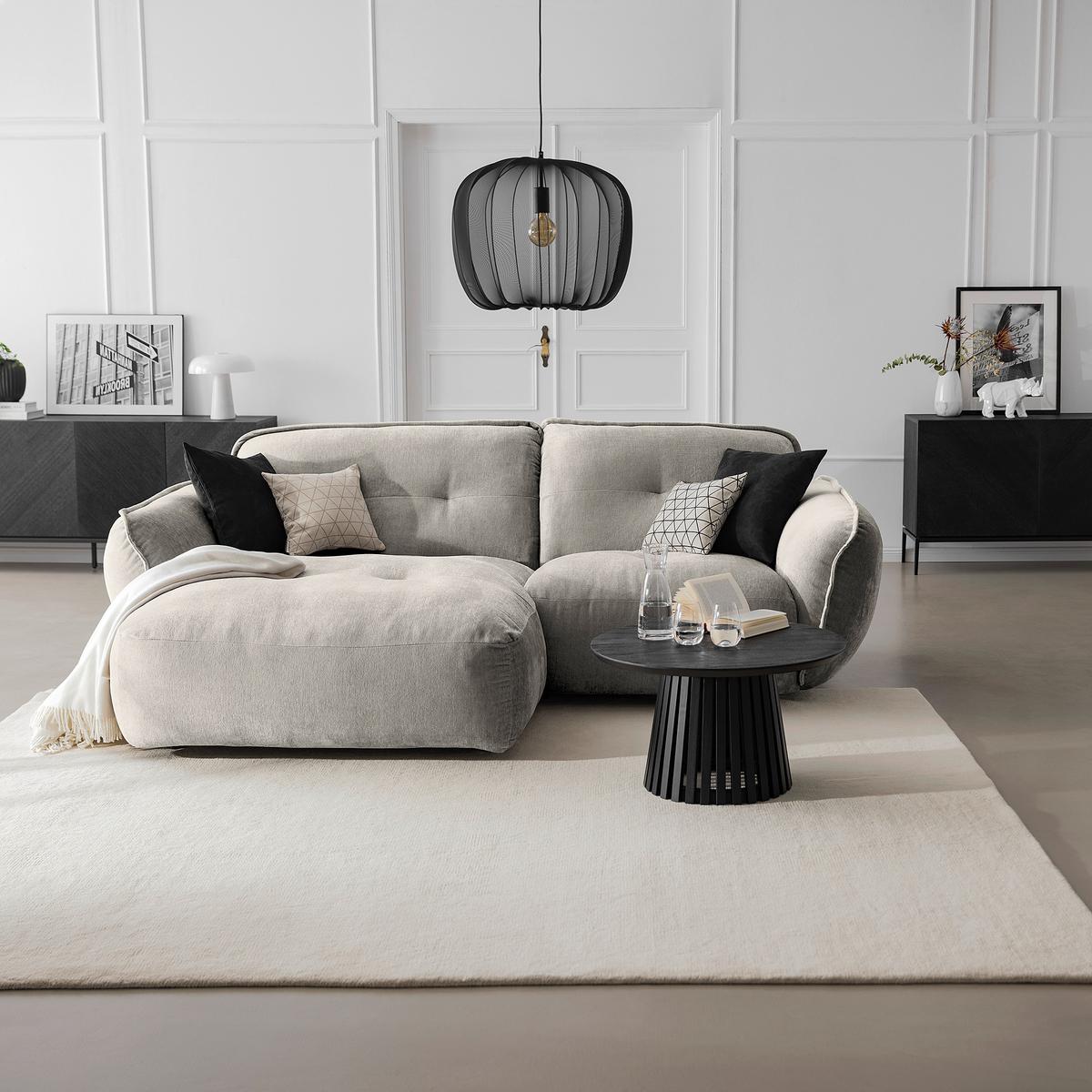 Ecksofa Fluffy Silberfarben S: 184x269 Cm - Silberfarben/Schwarz, MODERN, Textil (184/269cm) - Trendmanufaktur