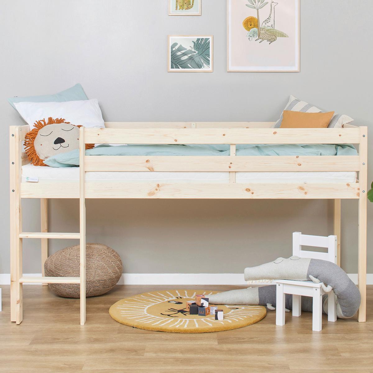 Hochbett Eco Comfort Kiefer Massiv, Lf: 90x200 cm - Naturfarben/Kieferfarben, MODERN, Holz (90/200cm) - MID.YOU