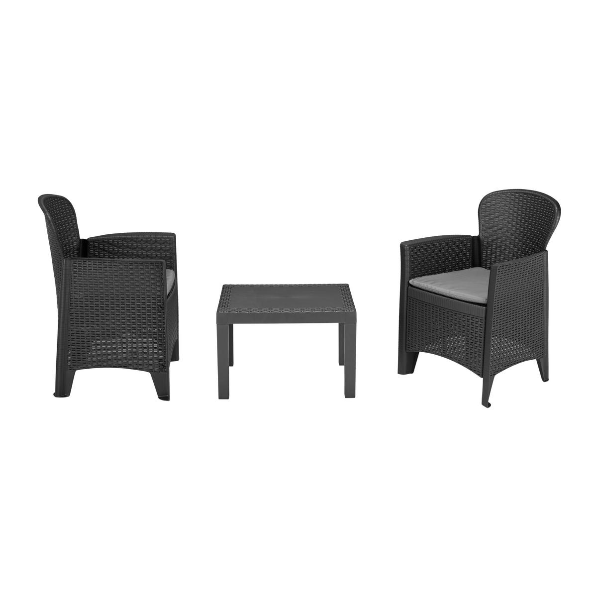 Balkonmöbel Set Akita Kunststoff mit Kissen - Anthrazit/Grau, MODERN, Kunststoff/Textil - Ondega