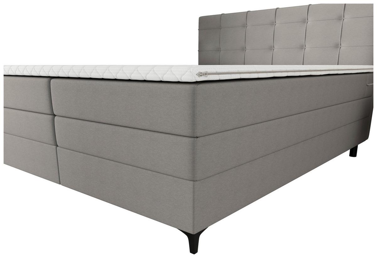 Boxspringbett Mitto mit Topper 180x200 cm - Hellgrau/Schwarz, KONVENTIONELL, Textil/Metall (180/200cm)