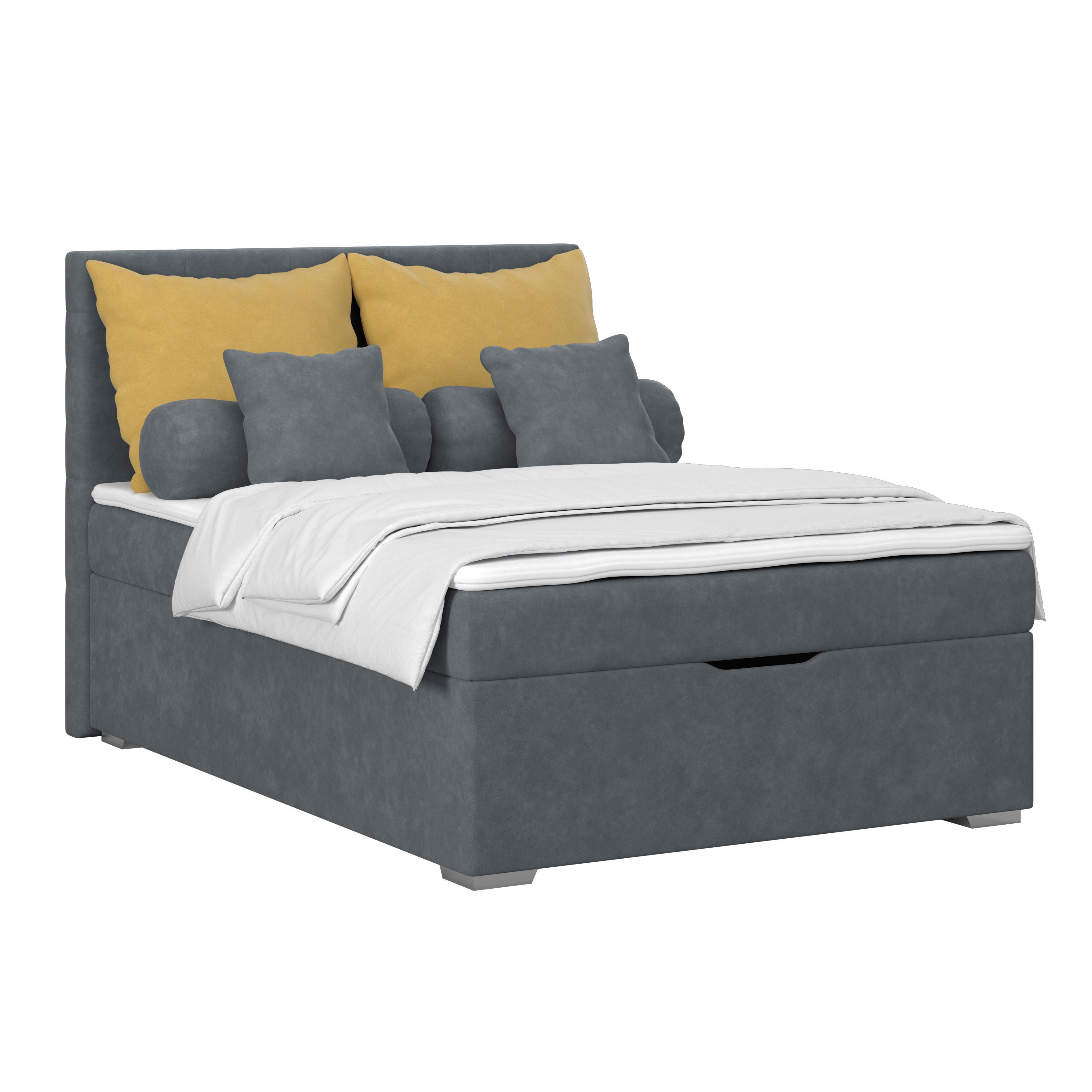 Polsterbett Adria - Chromfarben/Graublau, KONVENTIONELL, Holz/Textil (140/200cm)