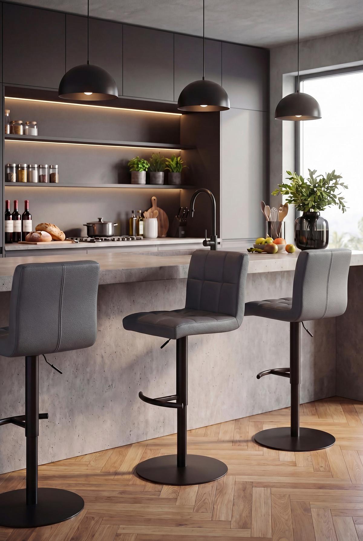 Barhocker Triest Grau B: 43 cm - Schwarz/Grau, MODERN, Leder/Metall (43/92/113/51,5cm) - Livetastic