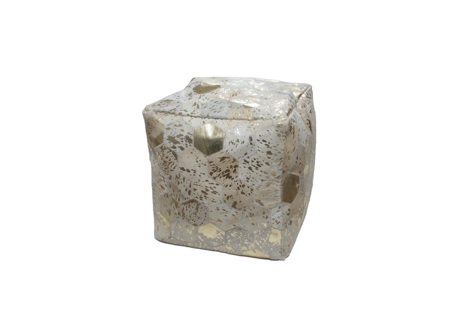 Pouf Dazzle Creme/Goldfarben B: 45 cm - Goldfarben/Creme, Design, Leder (45/45/45cm) - Kayoom