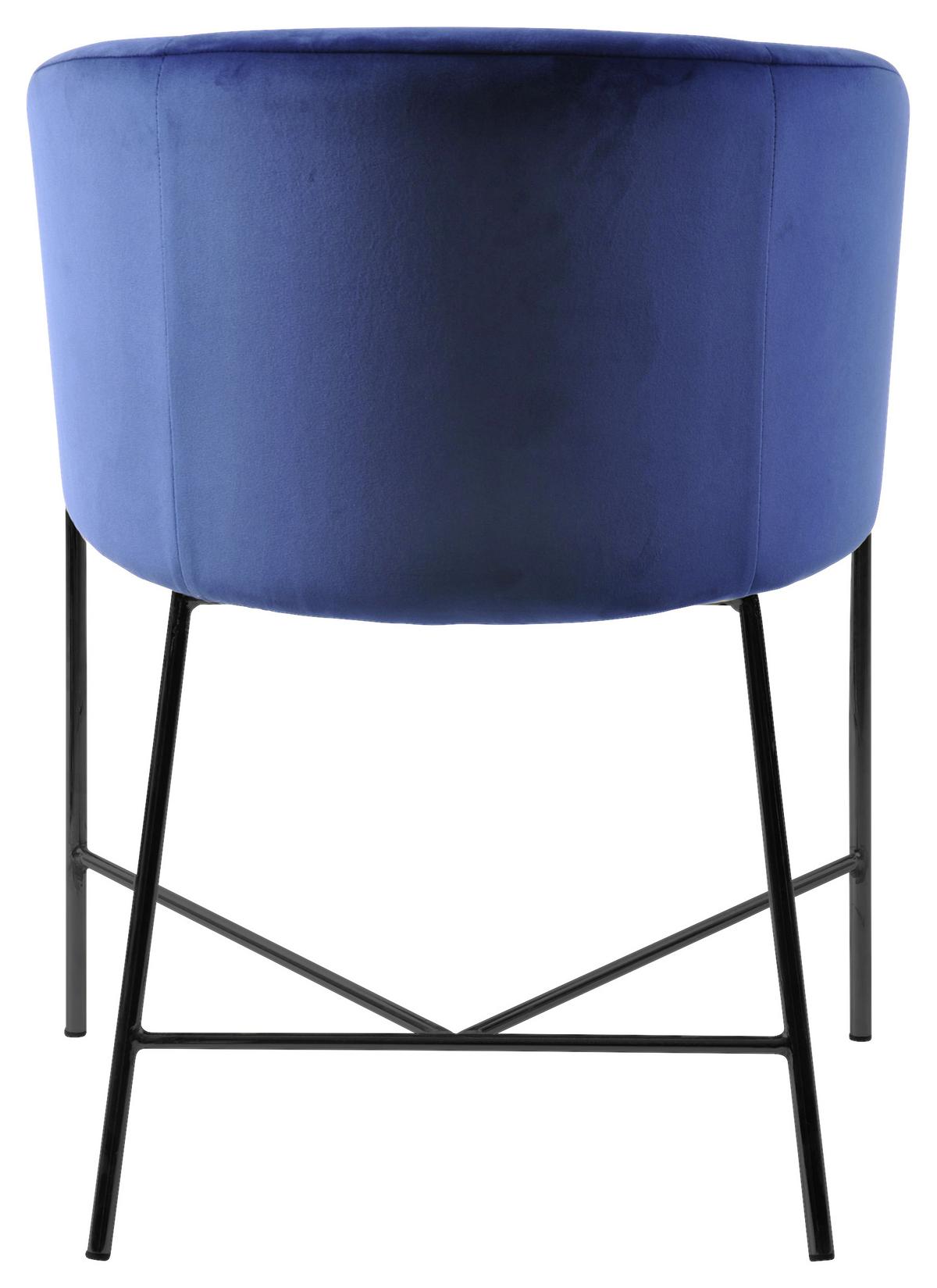 Armlehnstuhl Nelson Samtbezug Dunkelblau Gepolstert - Schwarz/Dunkelblau, Trend, Textil/Metall (56/76,5/54cm) - Carryhome