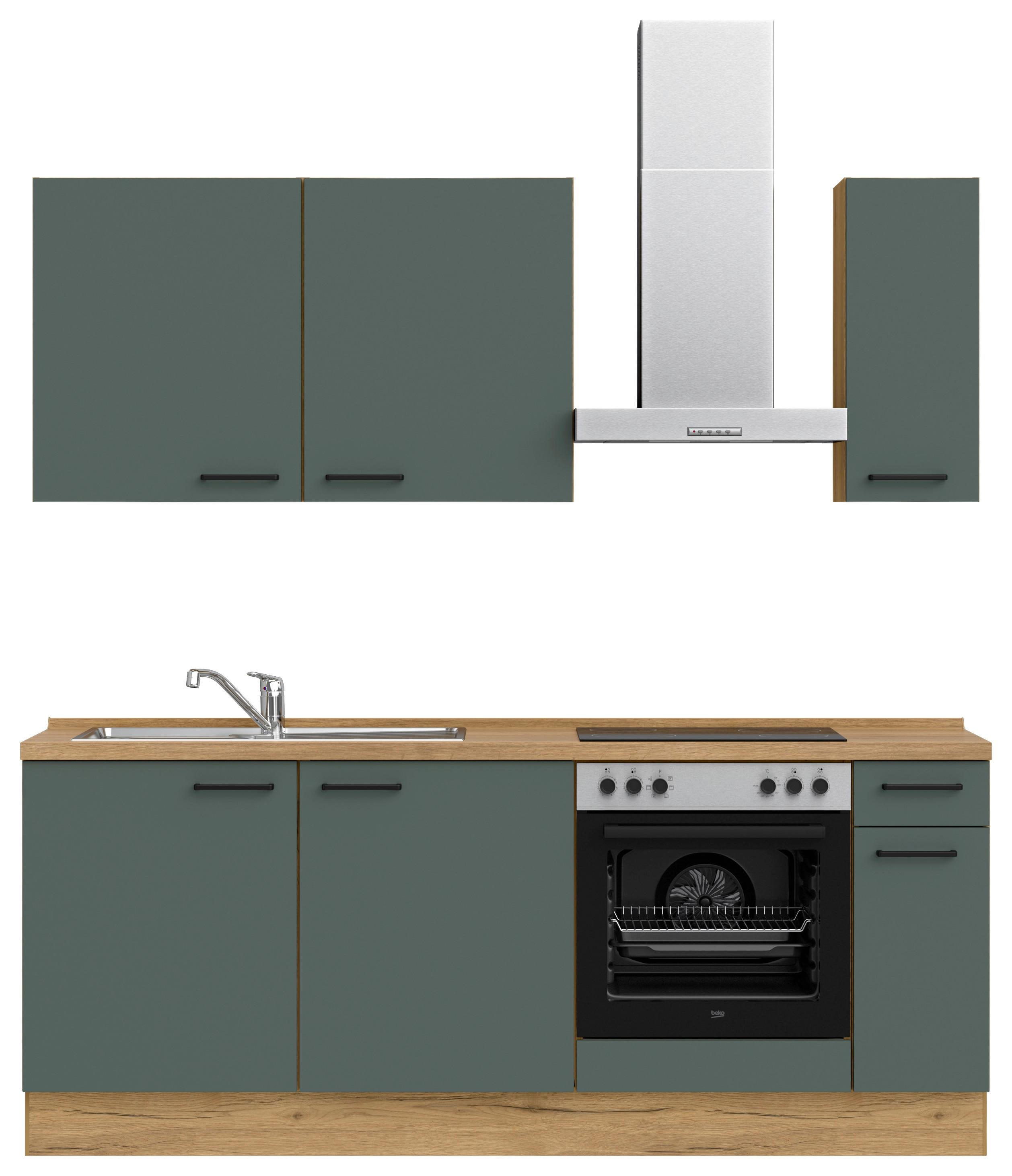 Küchenleerblock Easytouch Low-Line, L5 Rechts - Dunkelgrün/Eichefarben, MODERN, Holzwerkstoff (210cm) - Nobilia