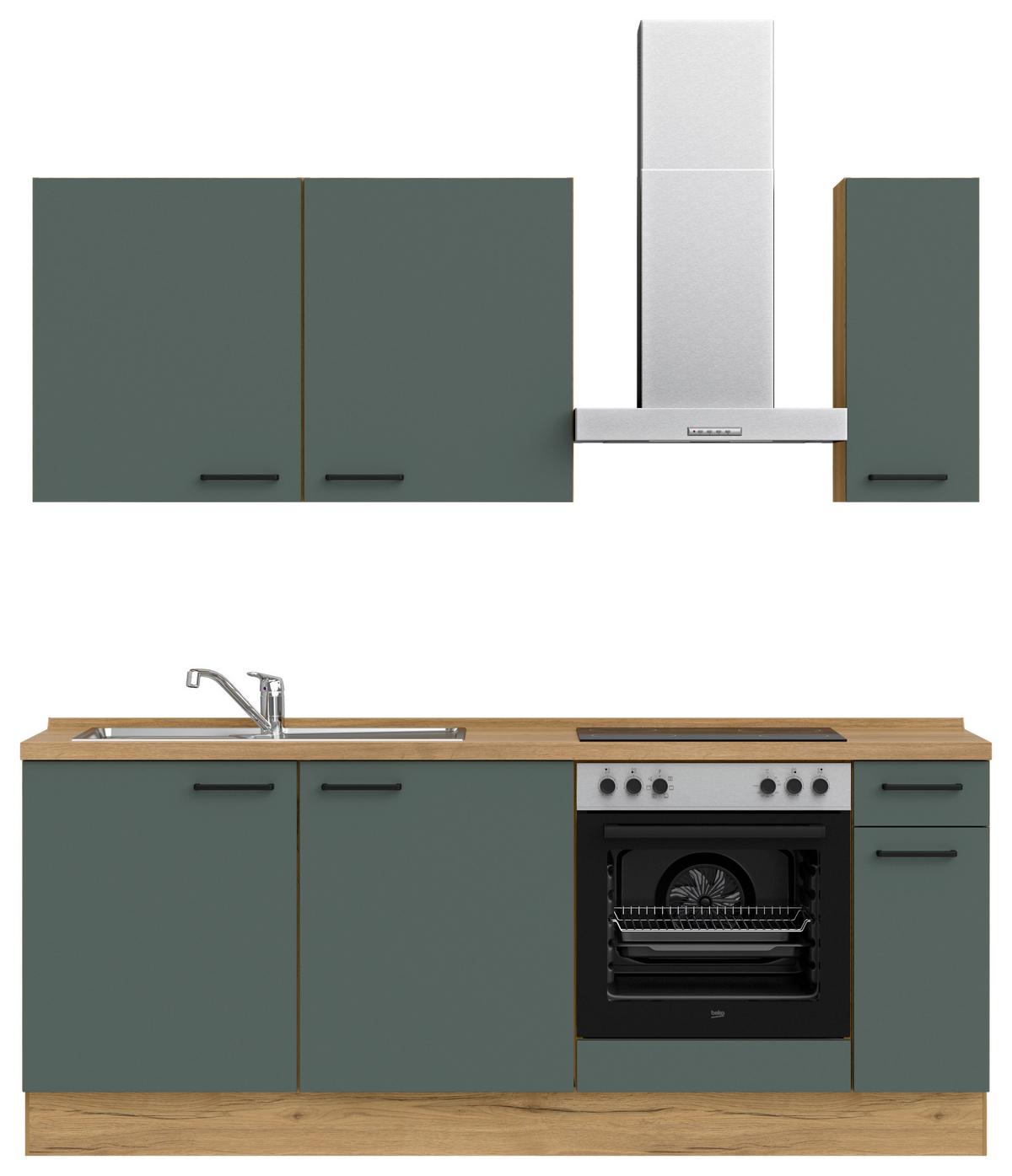 Küchenleerblock Easytouch Low-Line, L5 Rechts - Dunkelgrün/Eichefarben, MODERN, Holzwerkstoff (210cm) - Nobilia